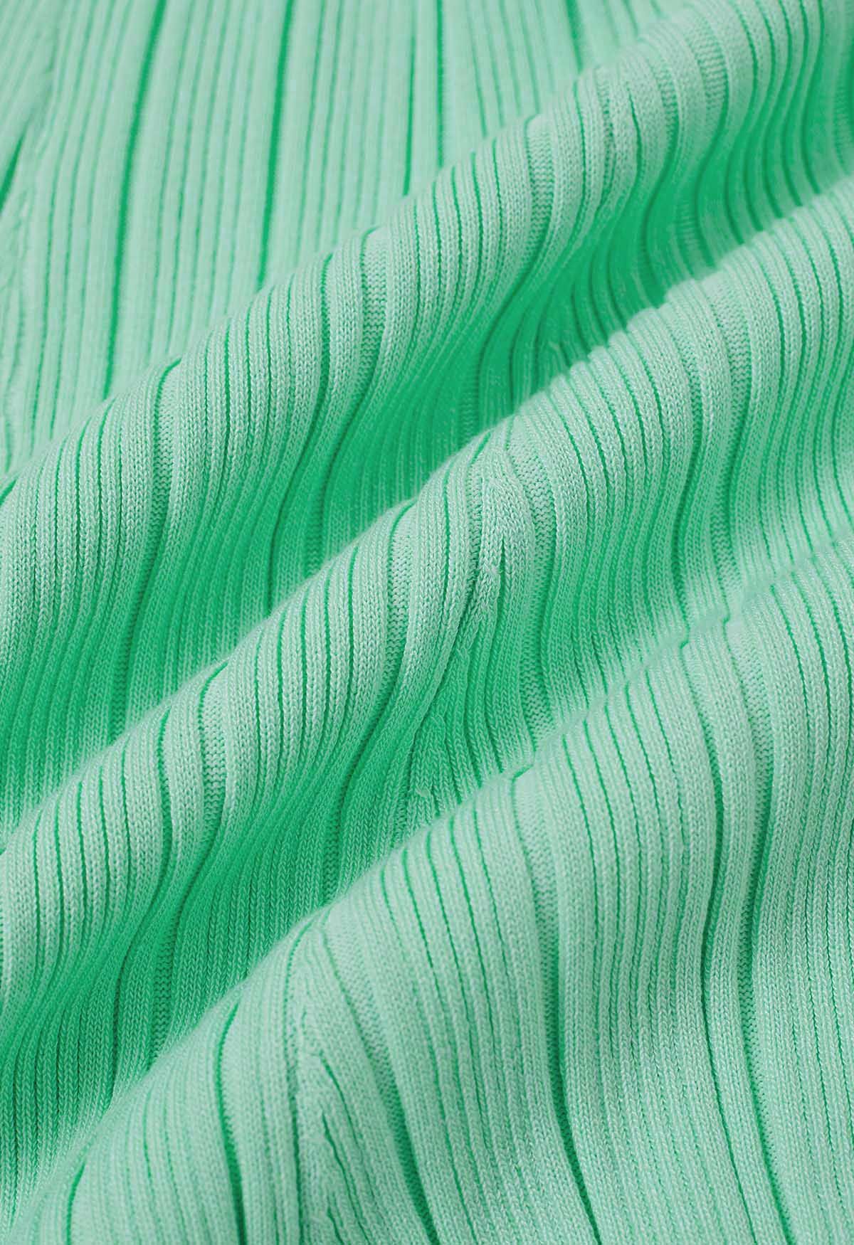 Entspannendes Rippstrickkleid mit Kragen, Klapptasche in Mint