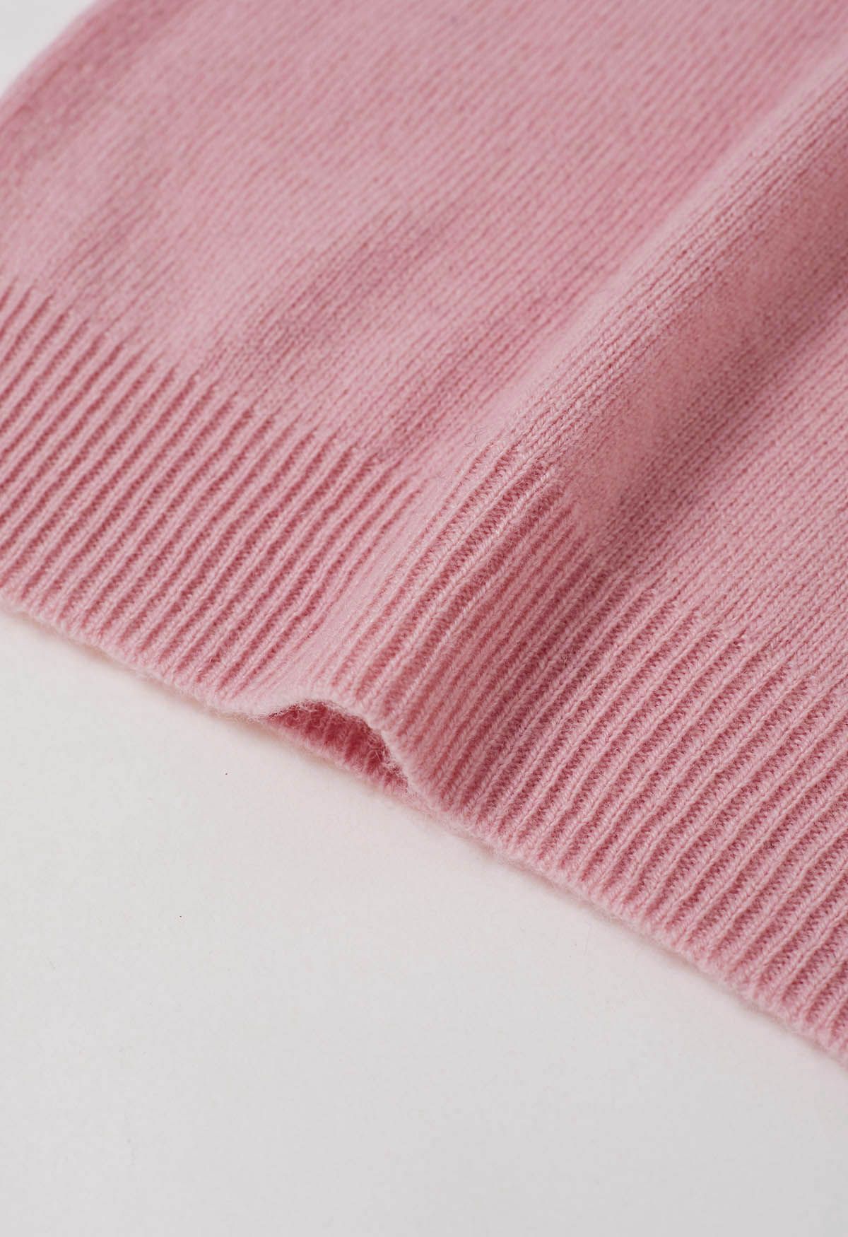 Herzwärmender Rollkragen-Langarm-Wollpullover in Rosa