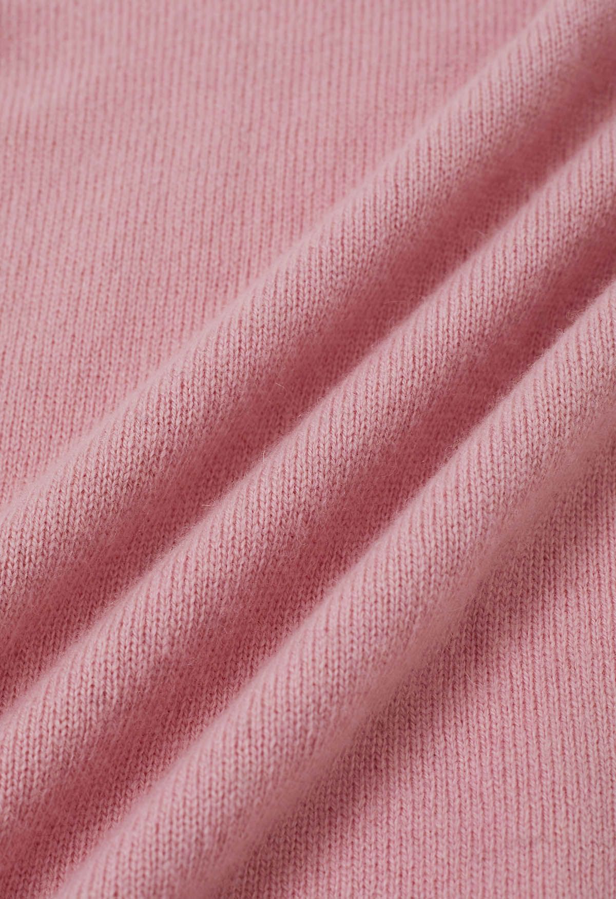 Herzwärmender Rollkragen-Langarm-Wollpullover in Rosa