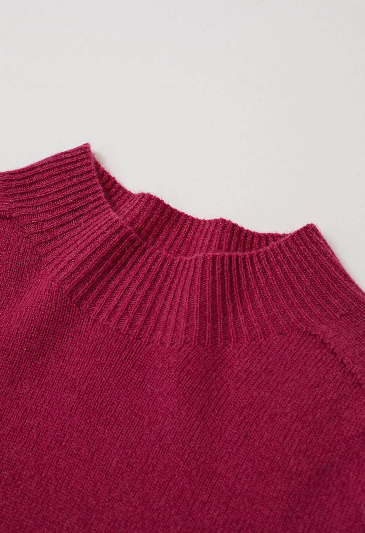 Herzwärmender Rollkragen-Langarm-Wollpullover in Magenta