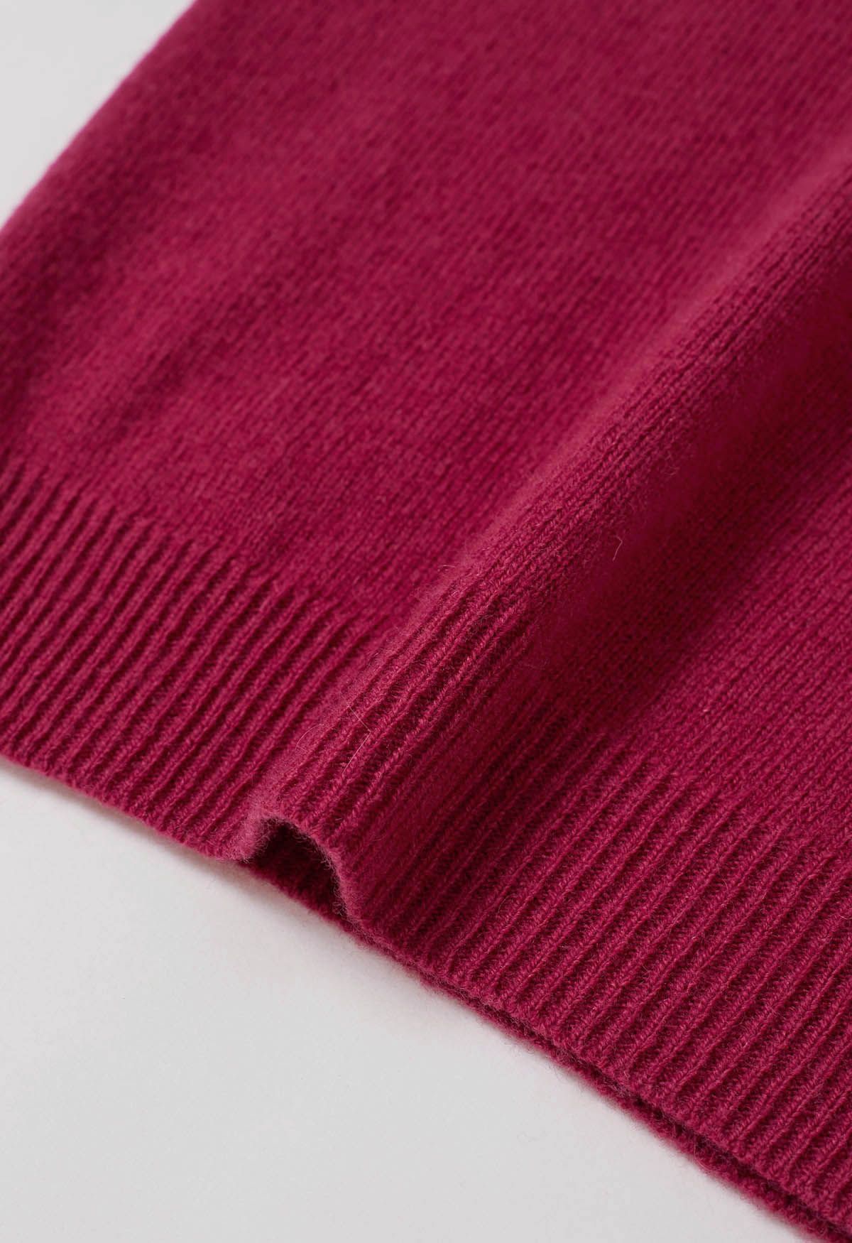 Herzwärmender Rollkragen-Langarm-Wollpullover in Magenta