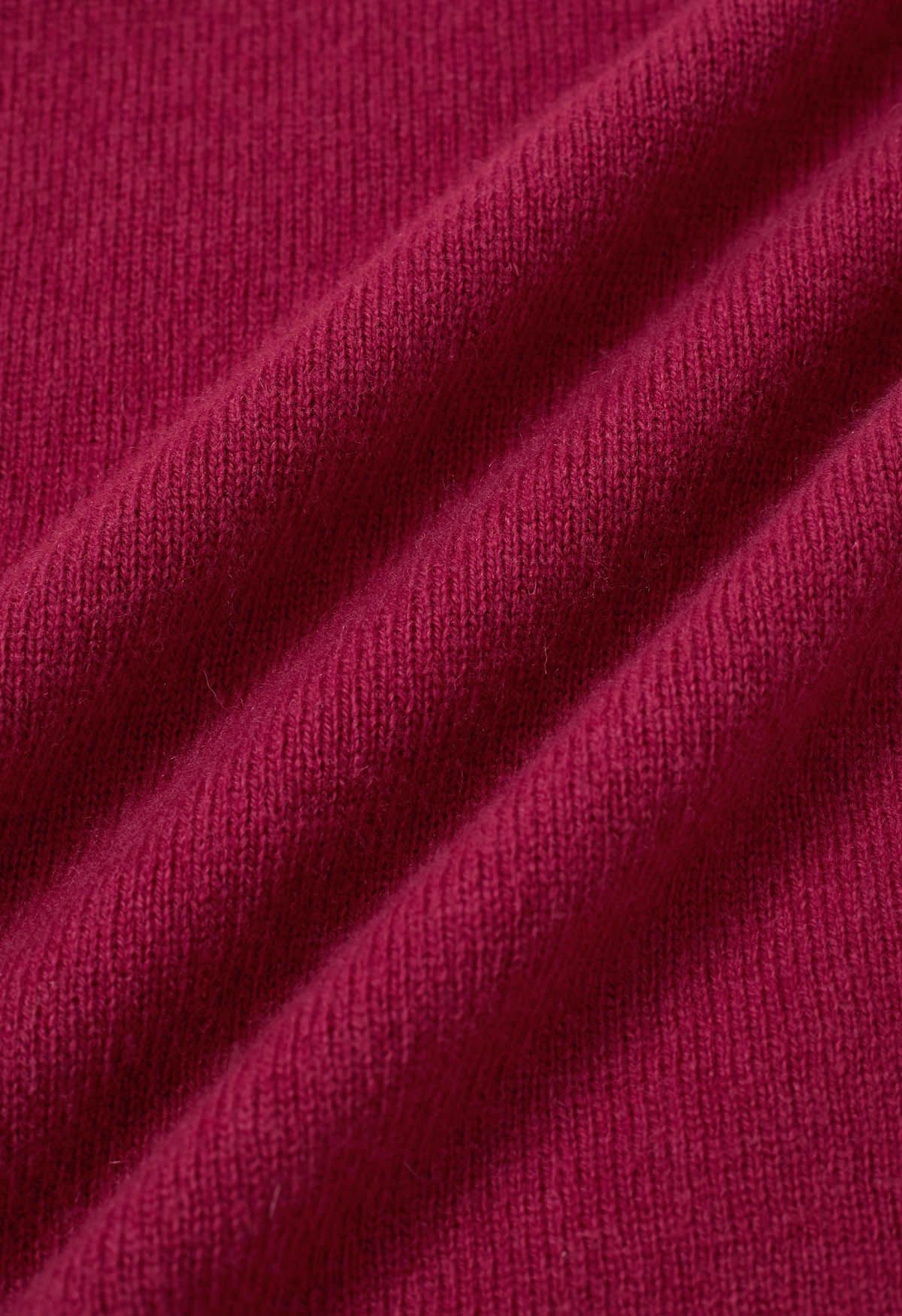 Herzwärmender Rollkragen-Langarm-Wollpullover in Magenta