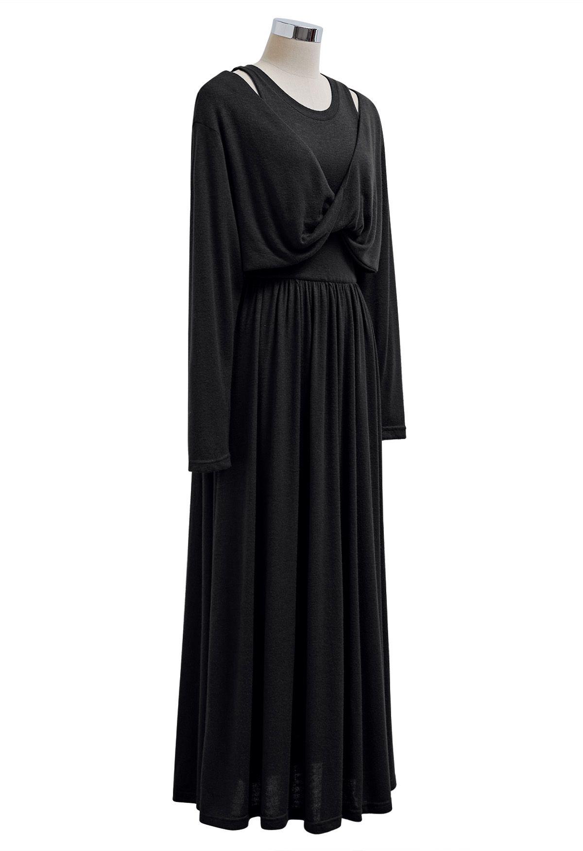 Limitless Charm – Twinset-Kleid aus Strick mit verdrehter Vorderseite in Schwarz