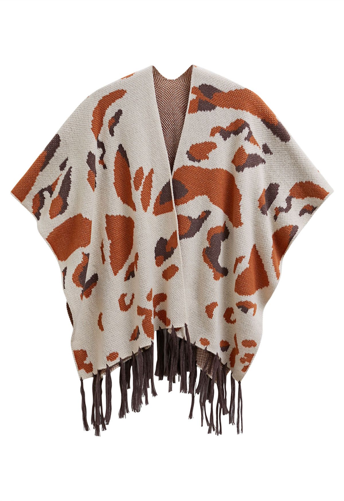 Abstrakter Poncho mit Fransen in Herbstfarben