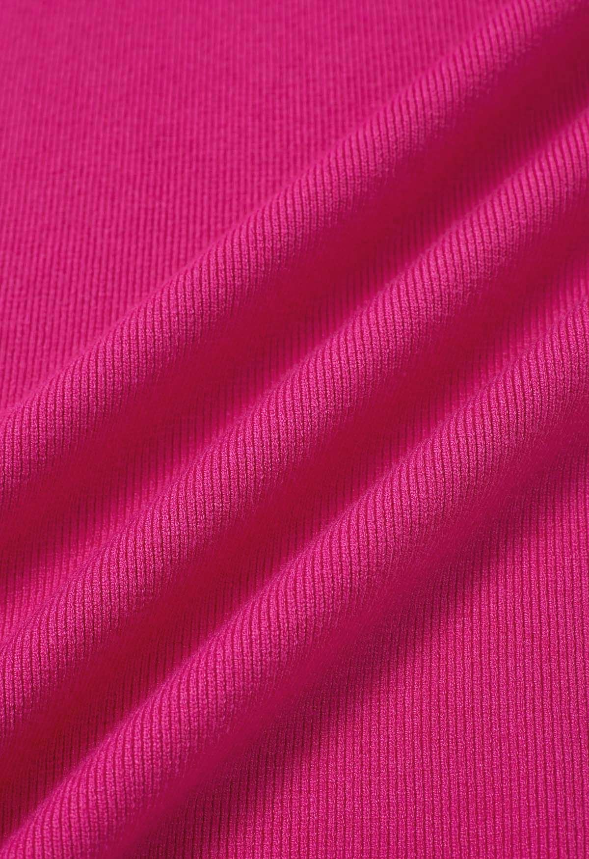 Maxi-Strickrock mit Kettengürtel, Fransensaum in Pink