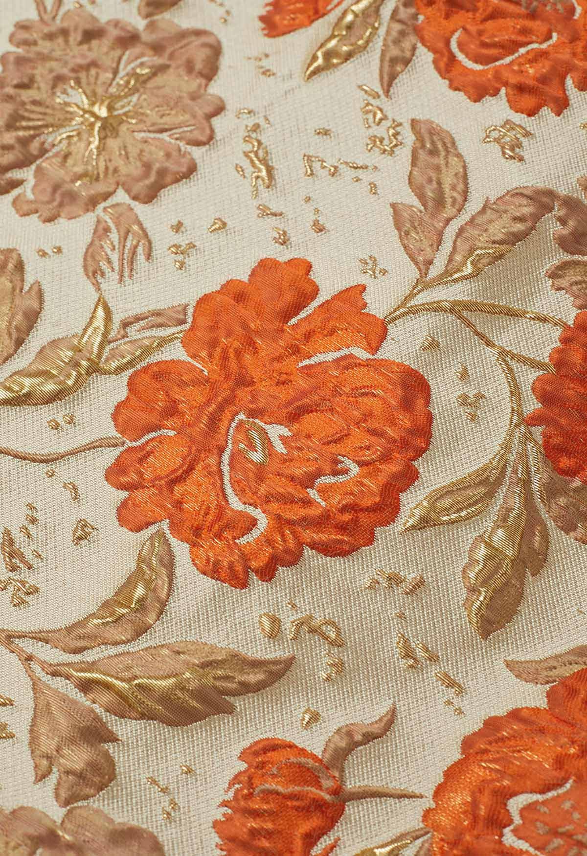 Ausgestellter Midirock aus Jacquard mit kunstvollem Blumenmuster in Orange