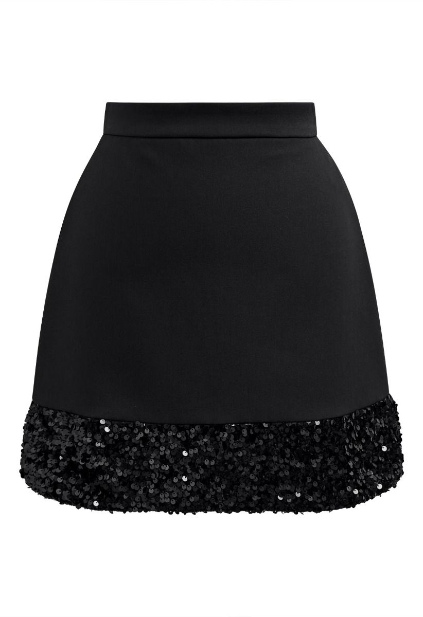 Shine Glamour – Minirock mit Paillettensaum in Schwarz