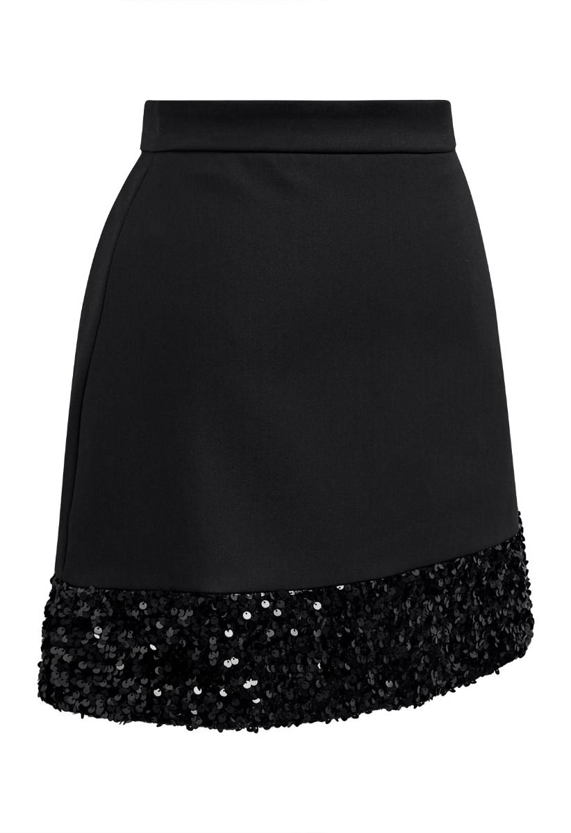 Shine Glamour – Minirock mit Paillettensaum in Schwarz