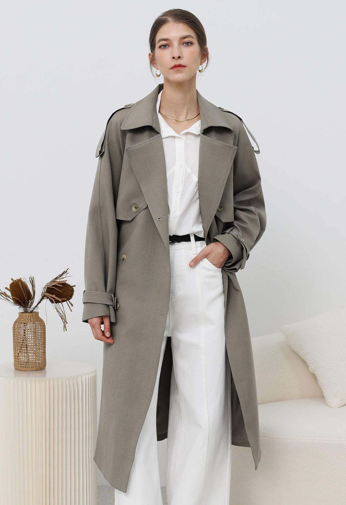 Zweireihiger Trenchcoat „New Icon“ in Taupe