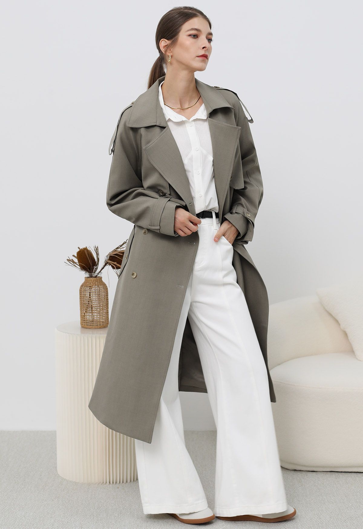 Zweireihiger Trenchcoat „New Icon“ in Taupe