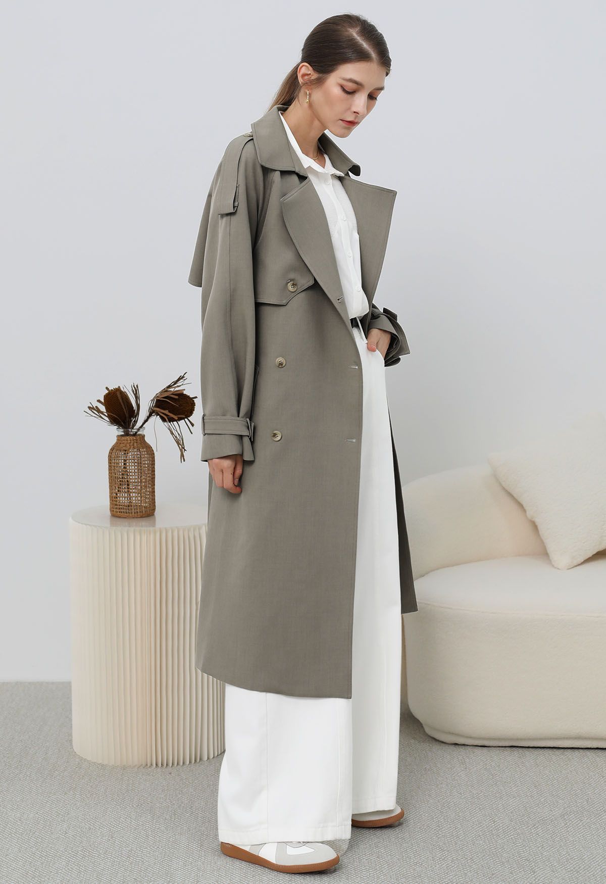 Zweireihiger Trenchcoat „New Icon“ in Taupe