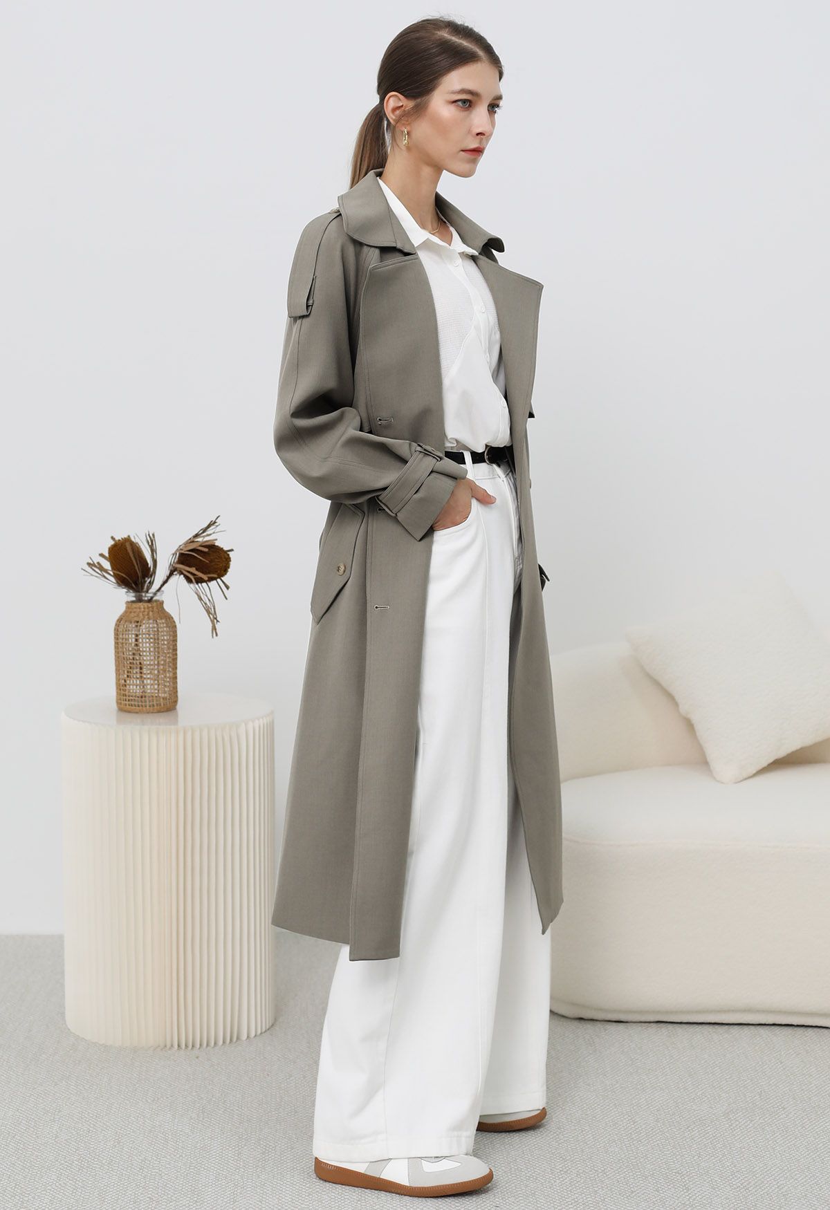 Zweireihiger Trenchcoat „New Icon“ in Taupe