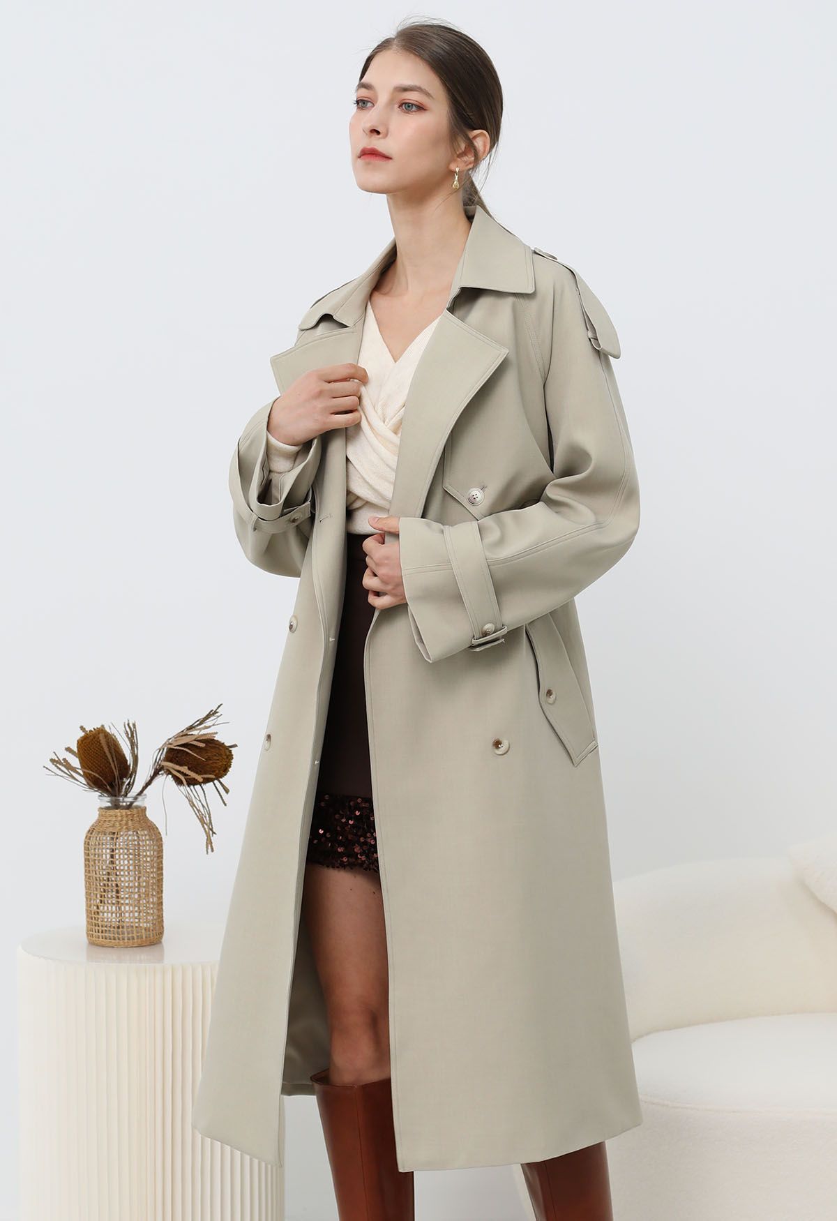 Zweireihiger Trenchcoat „New Icon“ in Hellkhaki