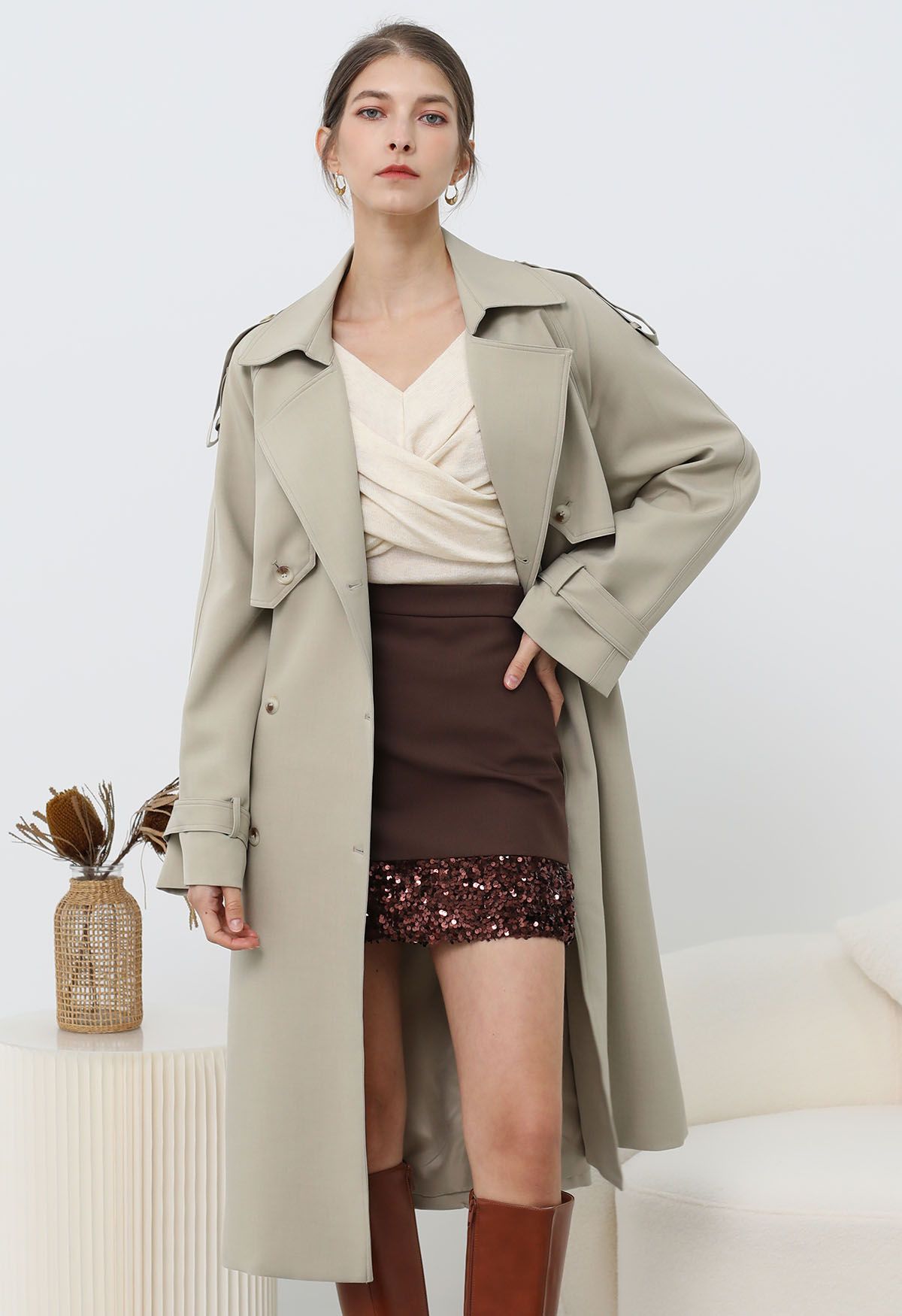 Zweireihiger Trenchcoat „New Icon“ in Hellkhaki