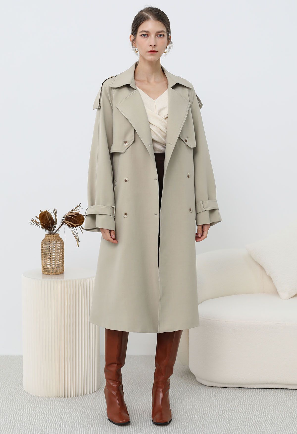 Zweireihiger Trenchcoat „New Icon“ in Hellkhaki