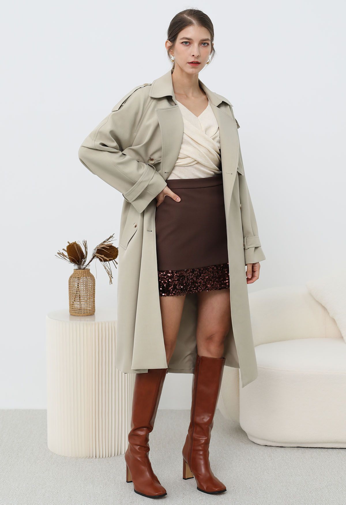 Zweireihiger Trenchcoat „New Icon“ in Hellkhaki