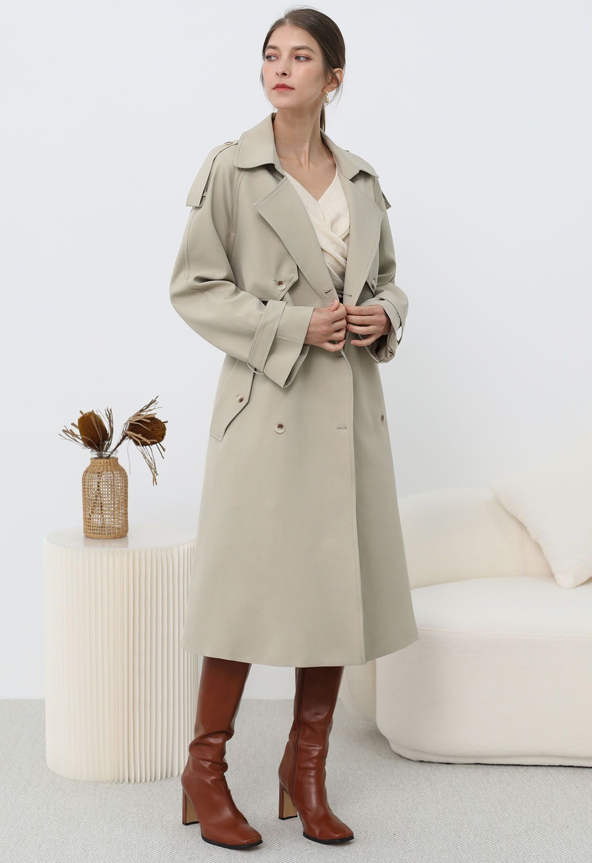 Zweireihiger Trenchcoat „New Icon“ in Hellkhaki