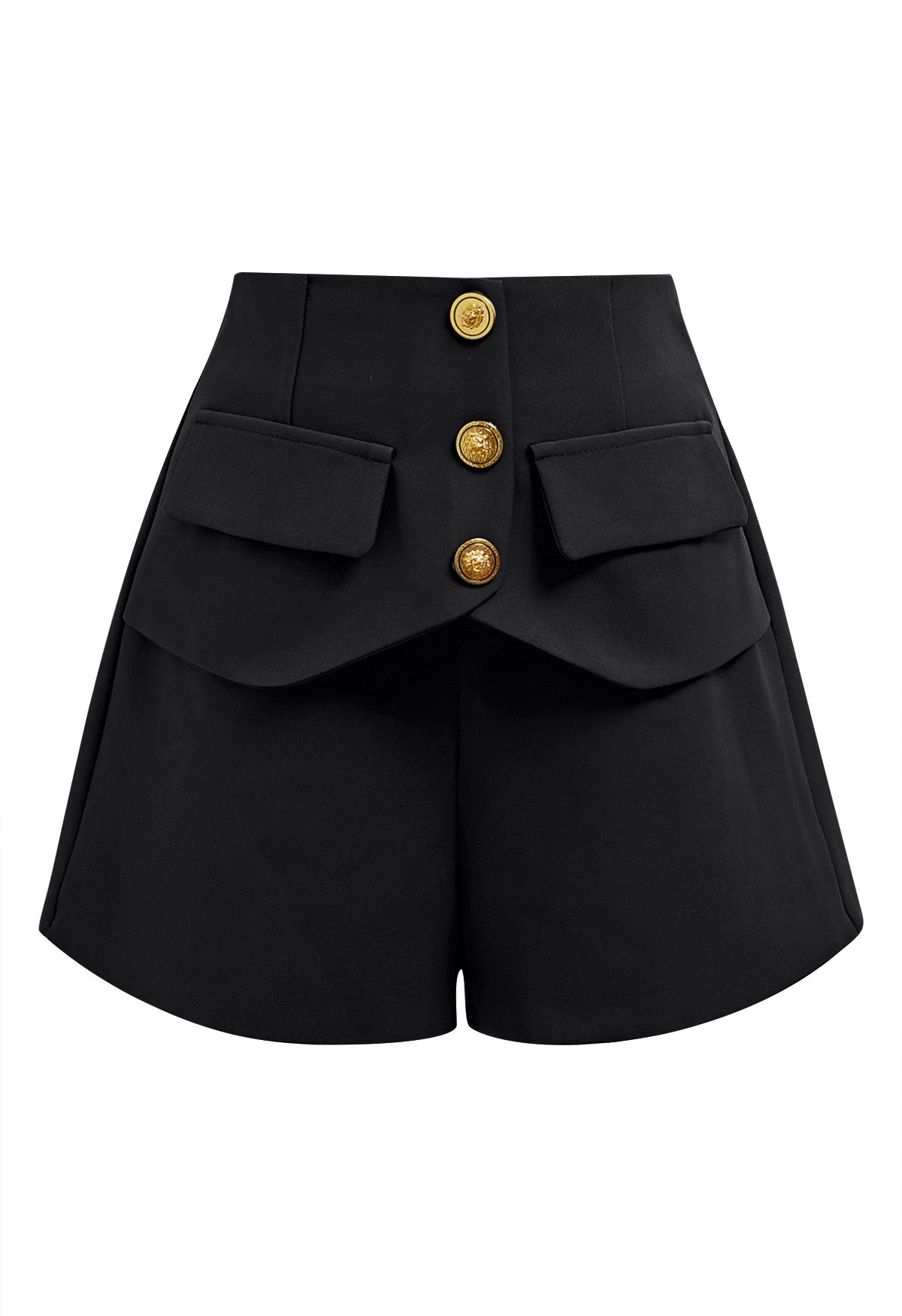 Urban Ease – Schwarze Shorts mit goldener Knopfleiste