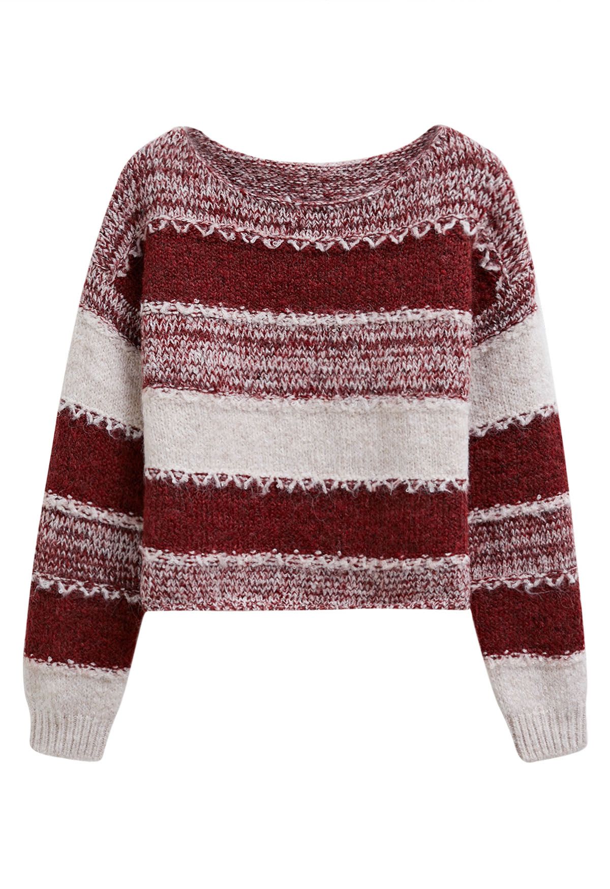 Kurzer Strickpullover mit Fair-Isle-Streifen in Rot