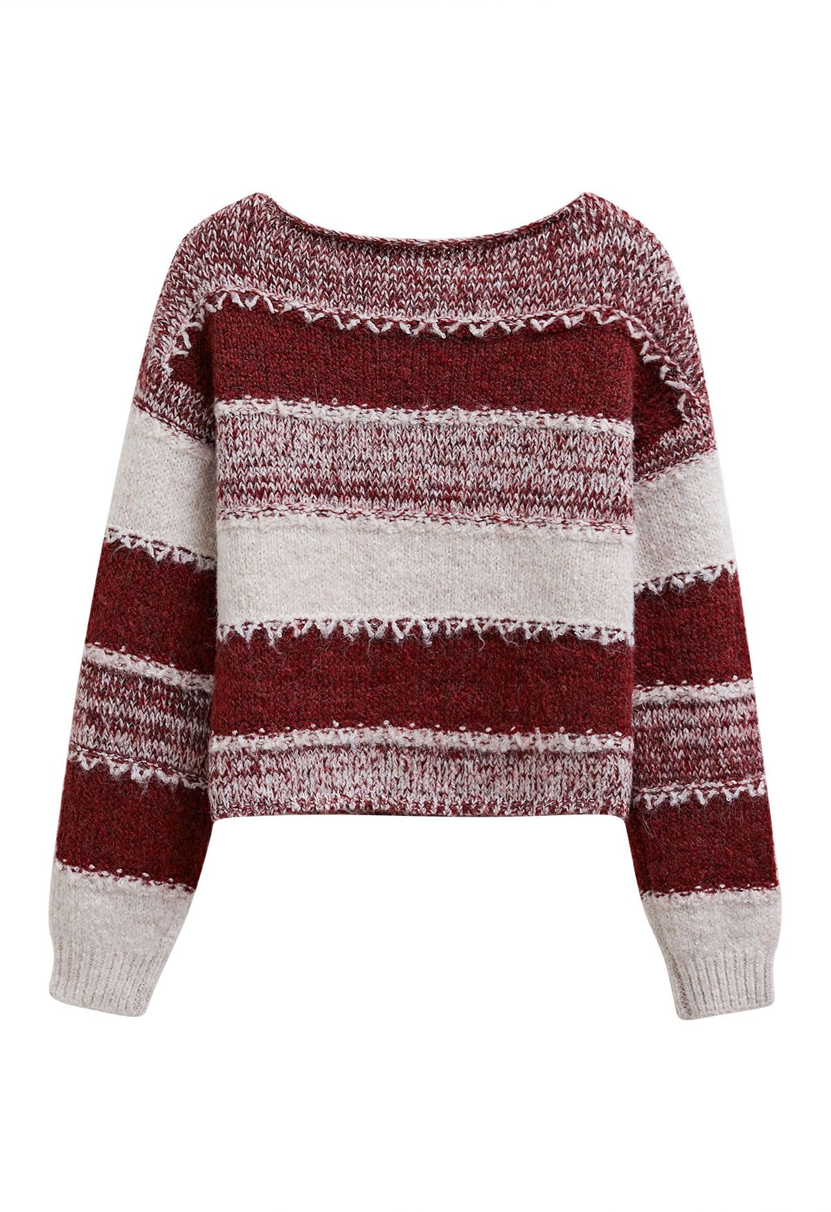 Kurzer Strickpullover mit Fair-Isle-Streifen in Rot