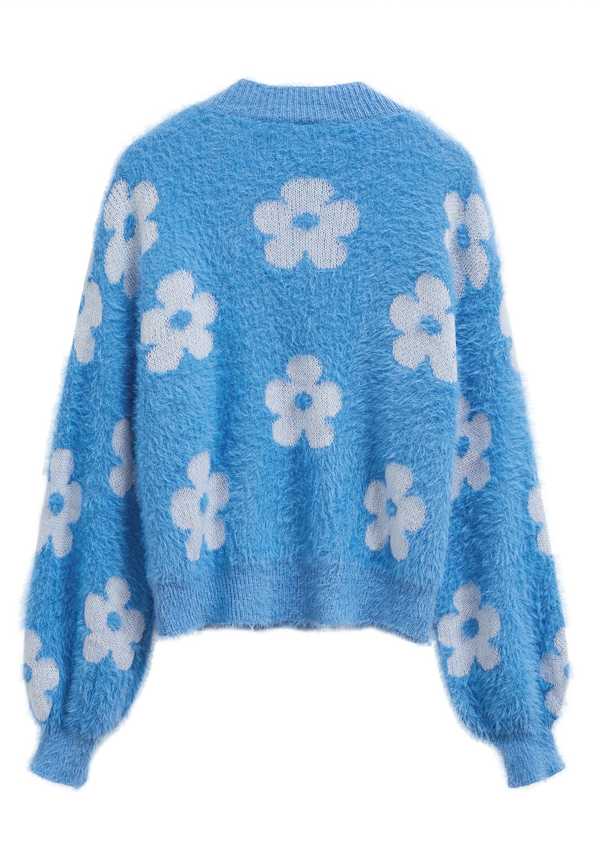 Flauschige Strickjacke „Cuteness Flowers“ in Blau