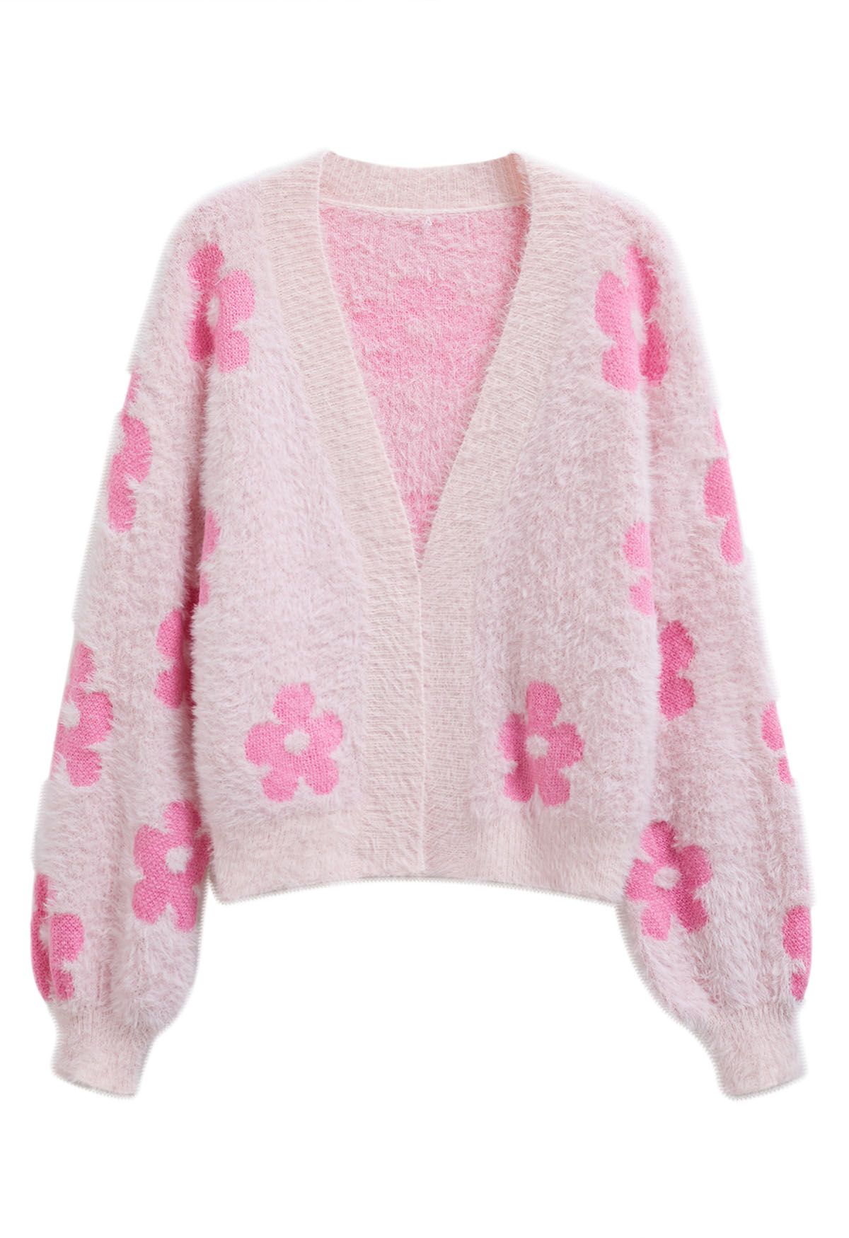 Flauschige Strickjacke „Cuteness Flowers“ in Rosa