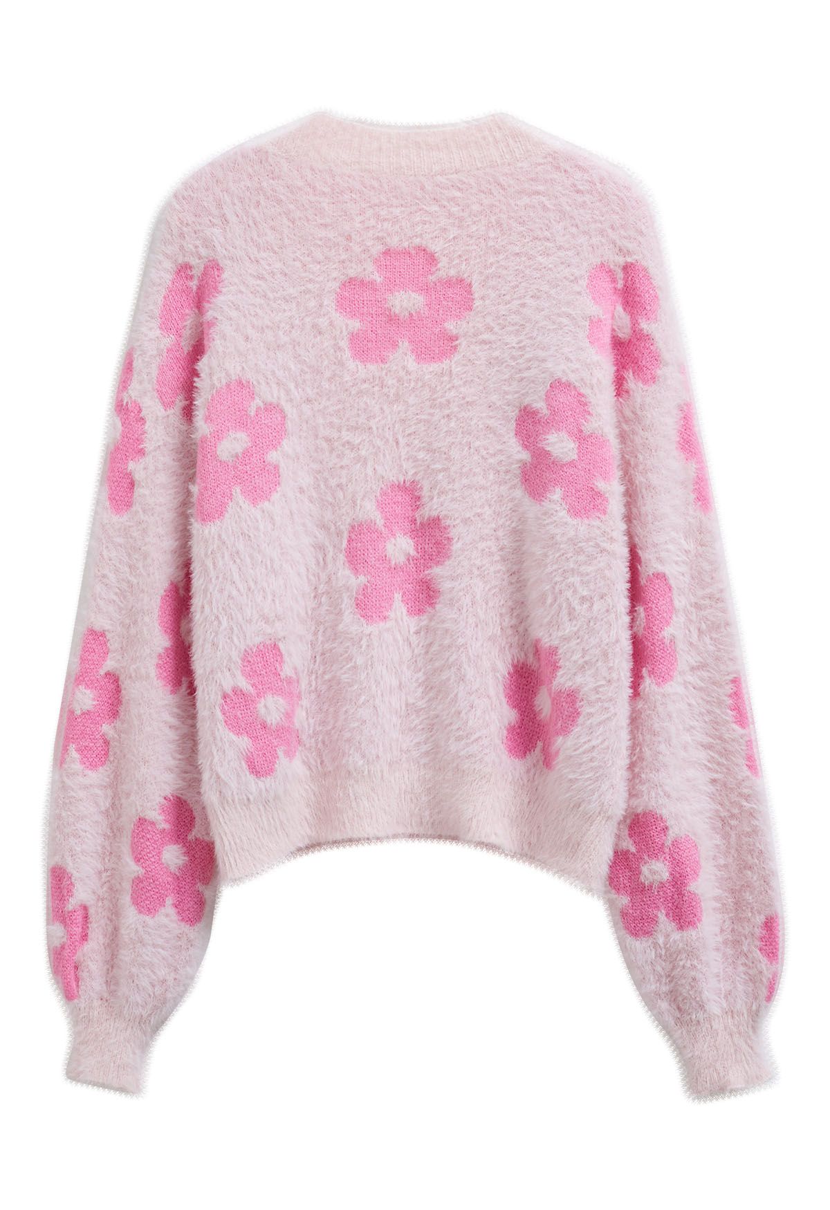 Flauschige Strickjacke „Cuteness Flowers“ in Rosa