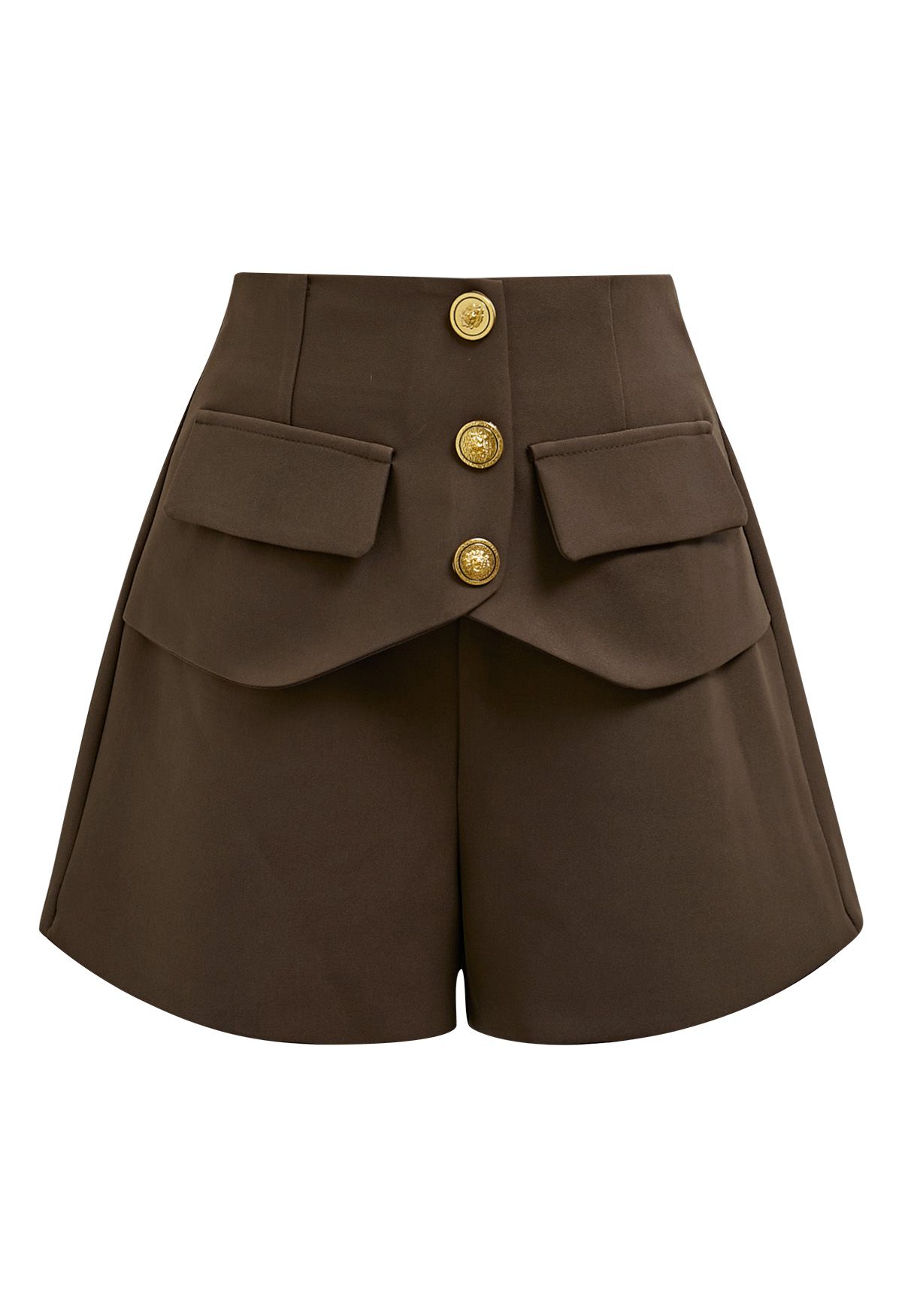 Urban Ease – Shorts mit goldener Knopfleiste in Braun