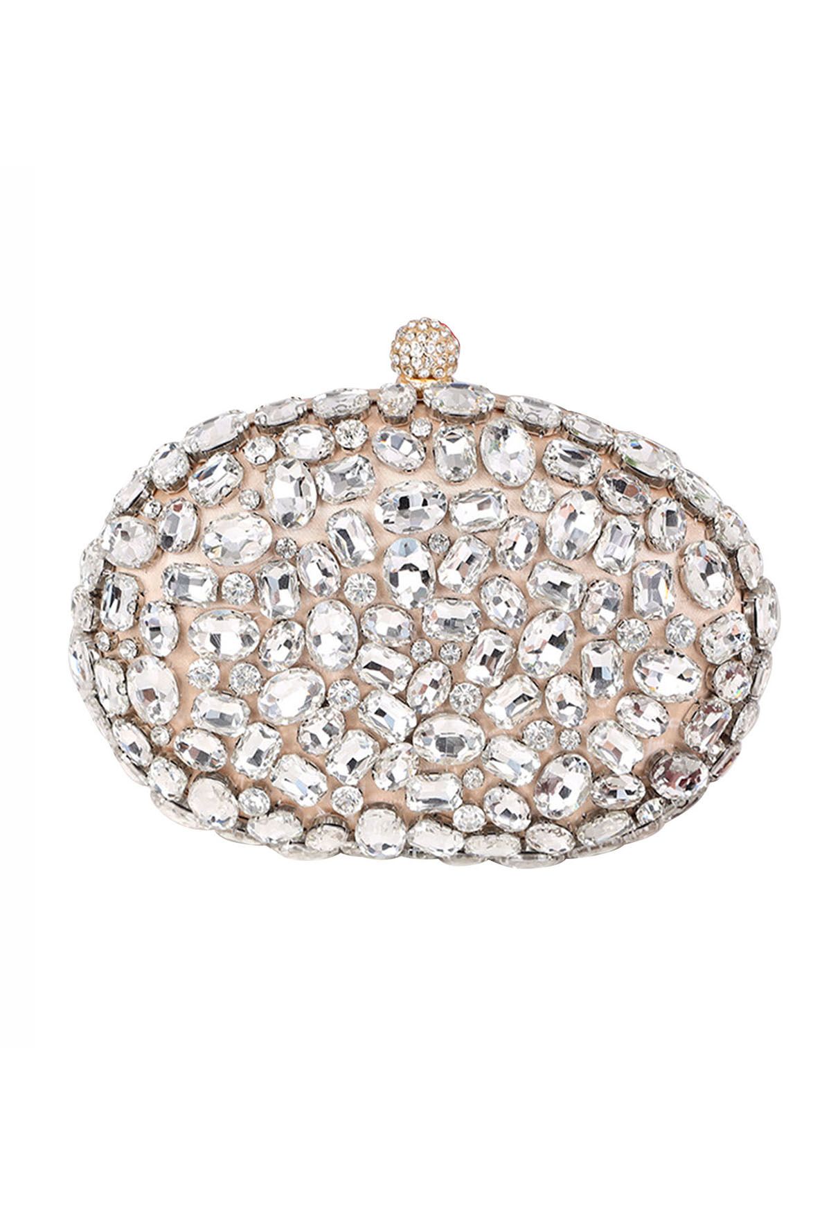 Glitzernde ovale Clutch mit Strasssteinen in Champagner