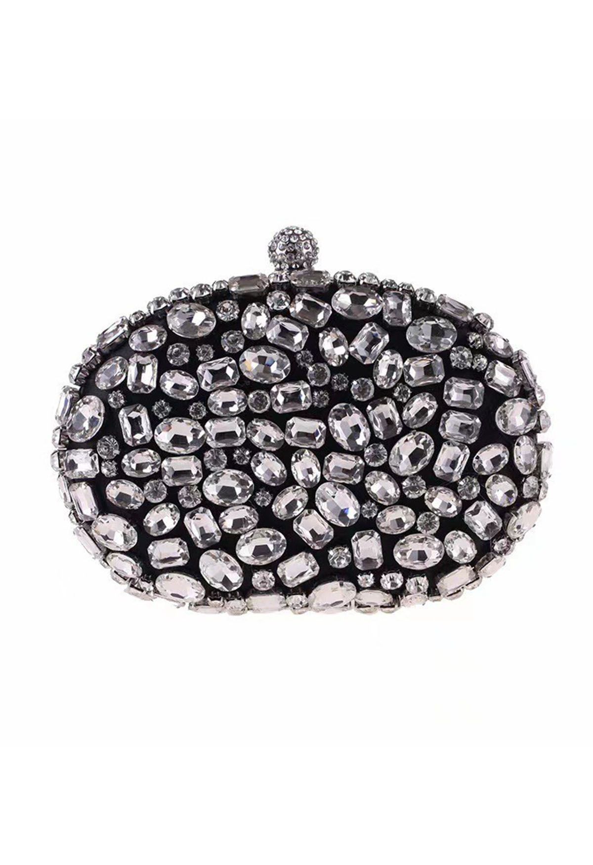 Glitzernde ovale Clutch mit Strasssteinen in Schwarz