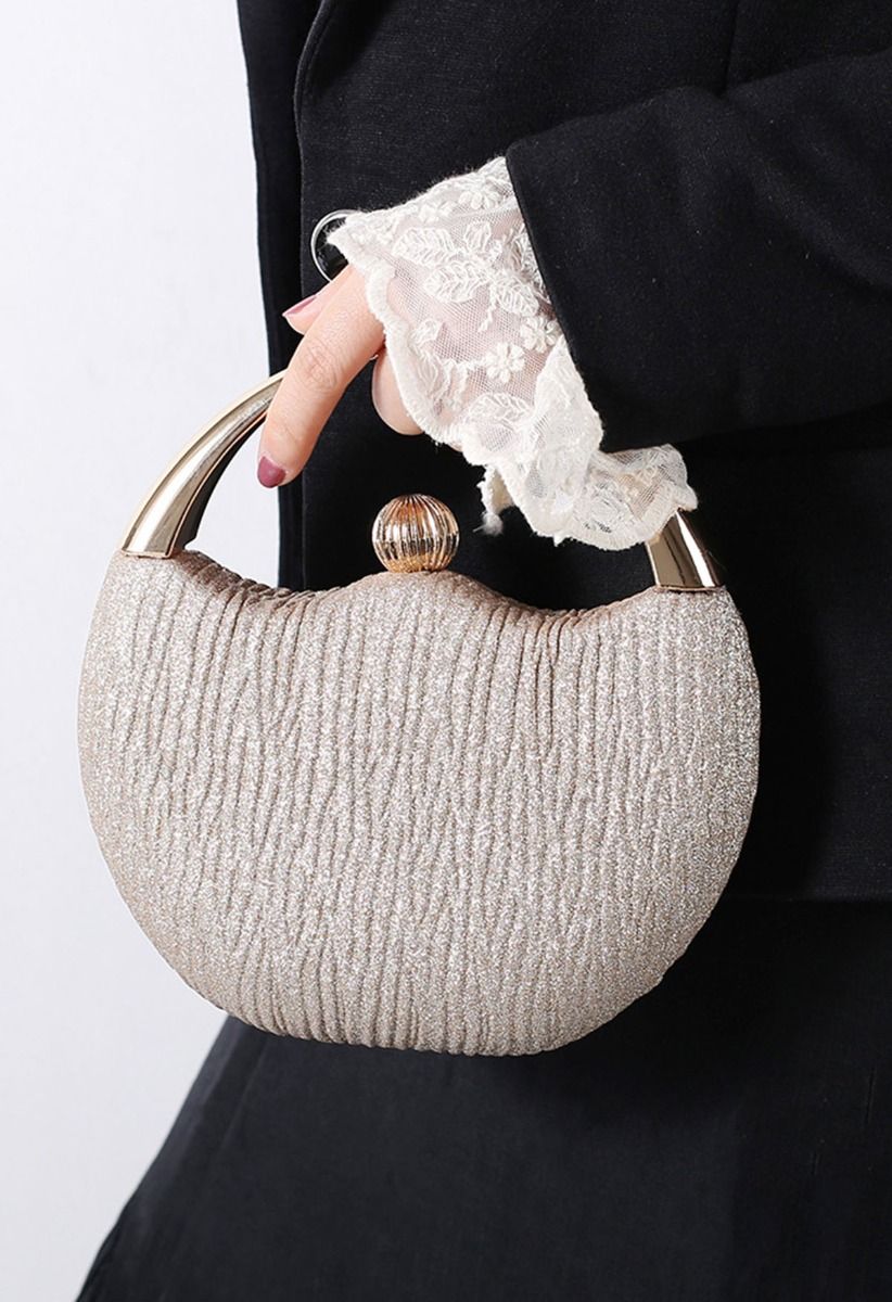 Elegante Clutch aus PU-Leder mit rundem Griff in Champagner