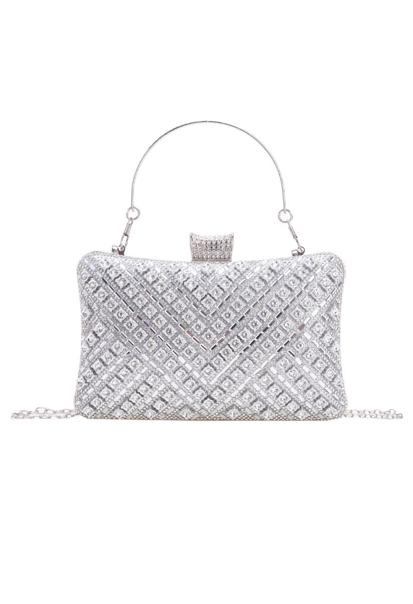 Schicke Clutch mit Strass-Overlay in Silber