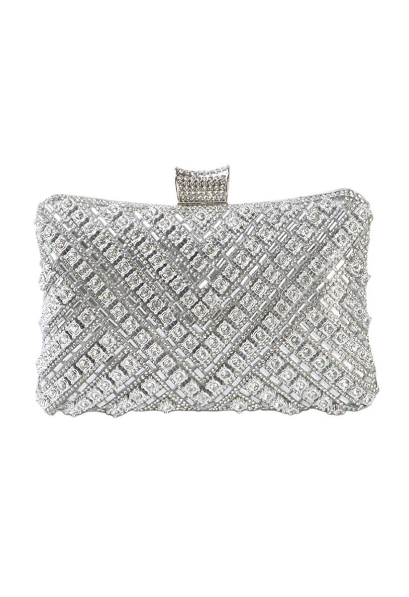 Schicke Clutch mit Strass-Overlay in Silber