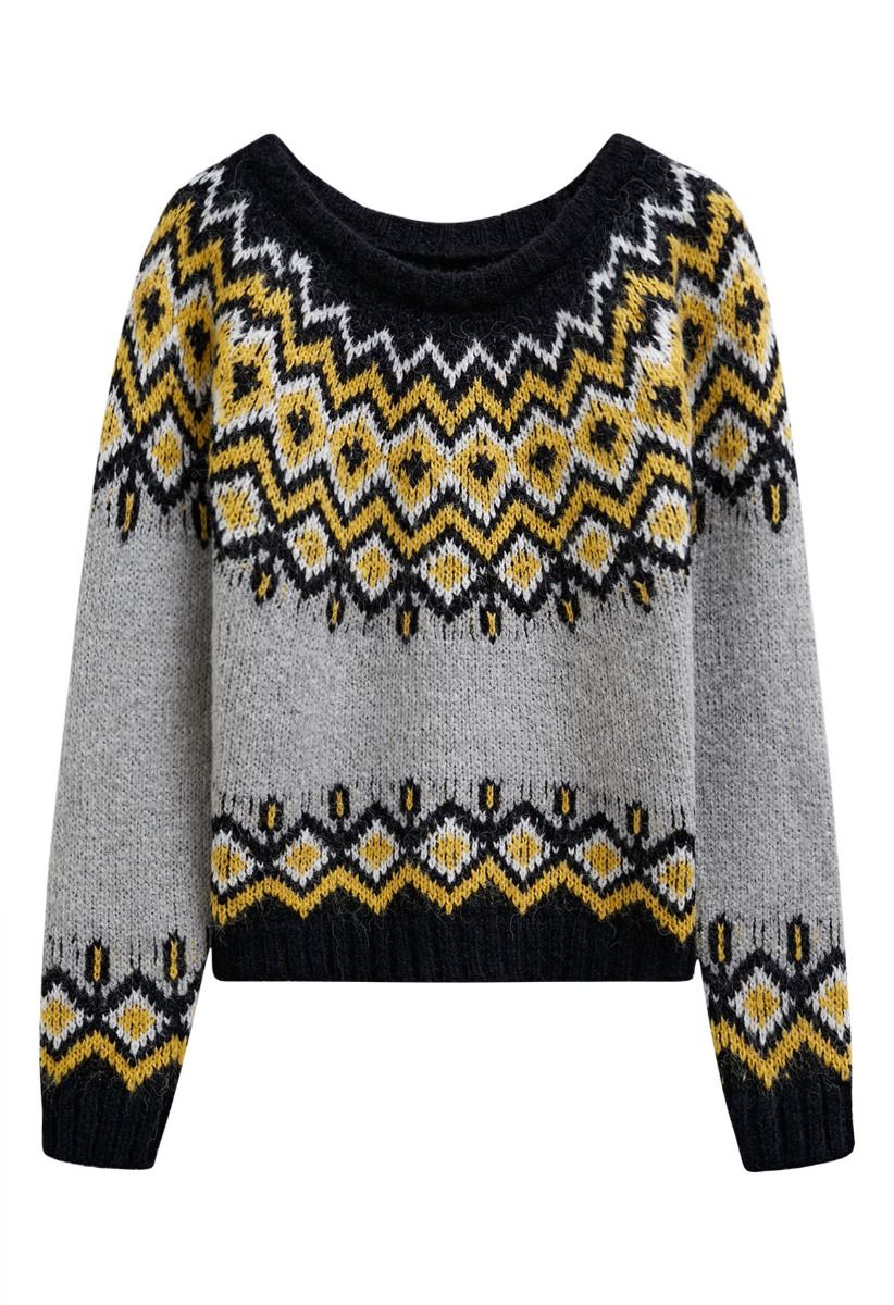 Nordic Charm – Fair-Isle-Strickpullover in Grau