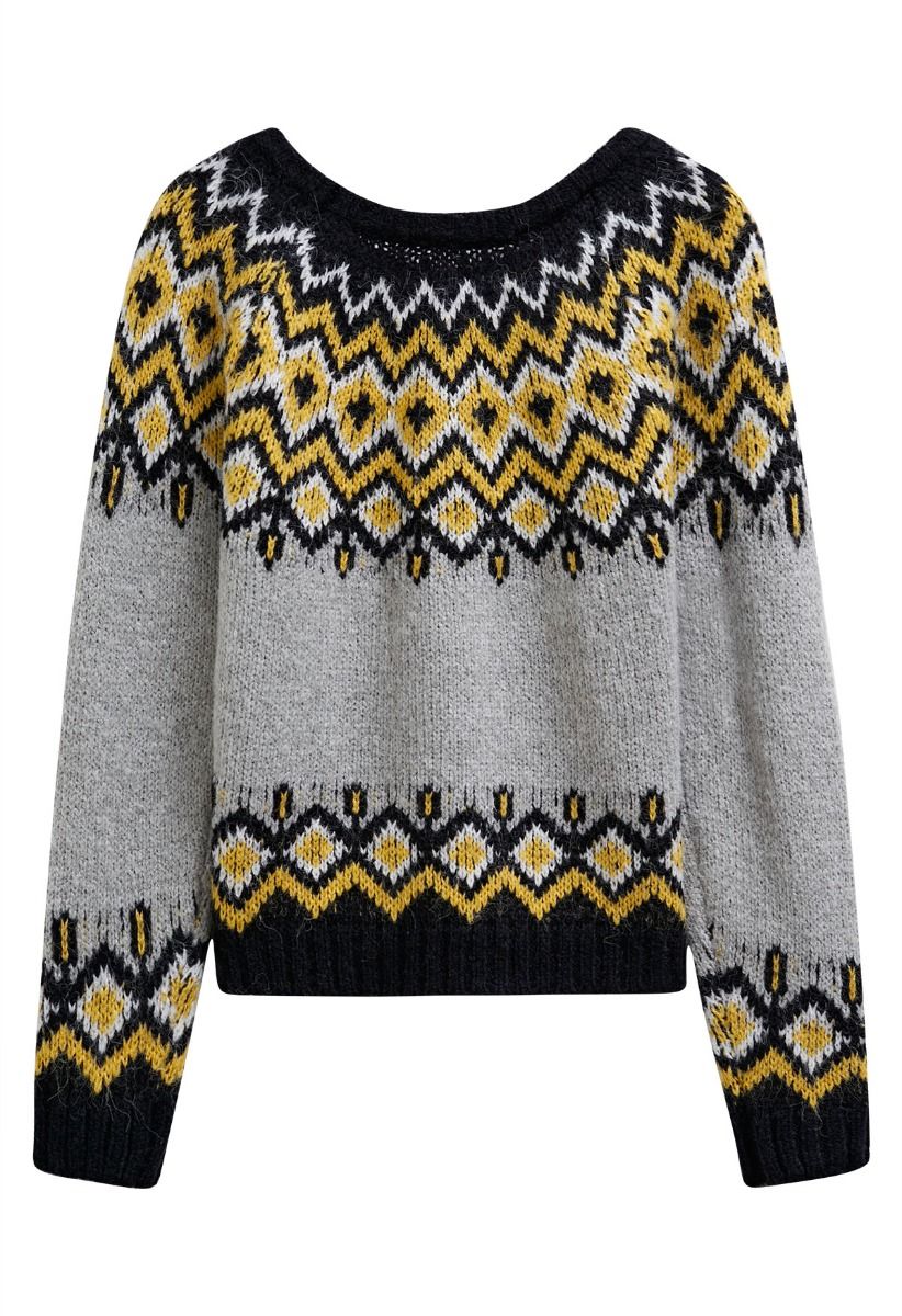 Nordic Charm – Fair-Isle-Strickpullover in Grau