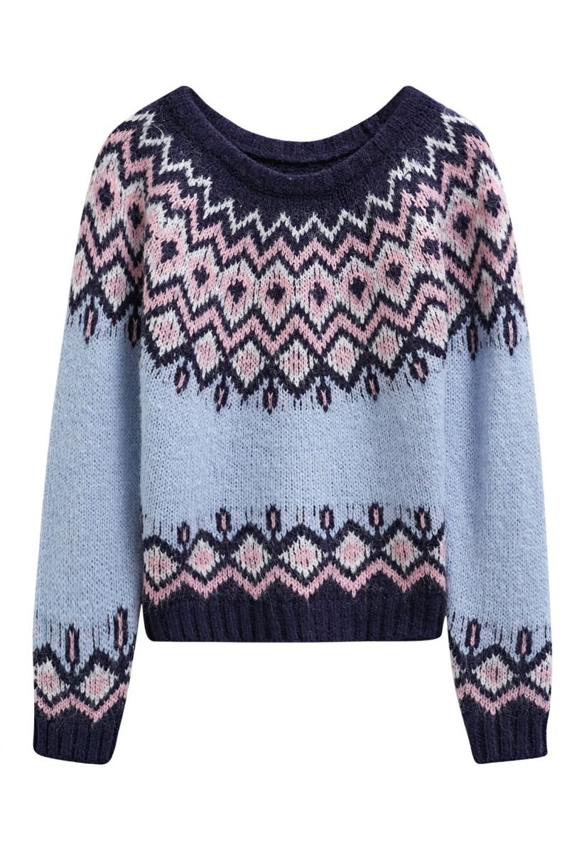 Nordic Charm – Fair-Isle-Strickpullover in Blau