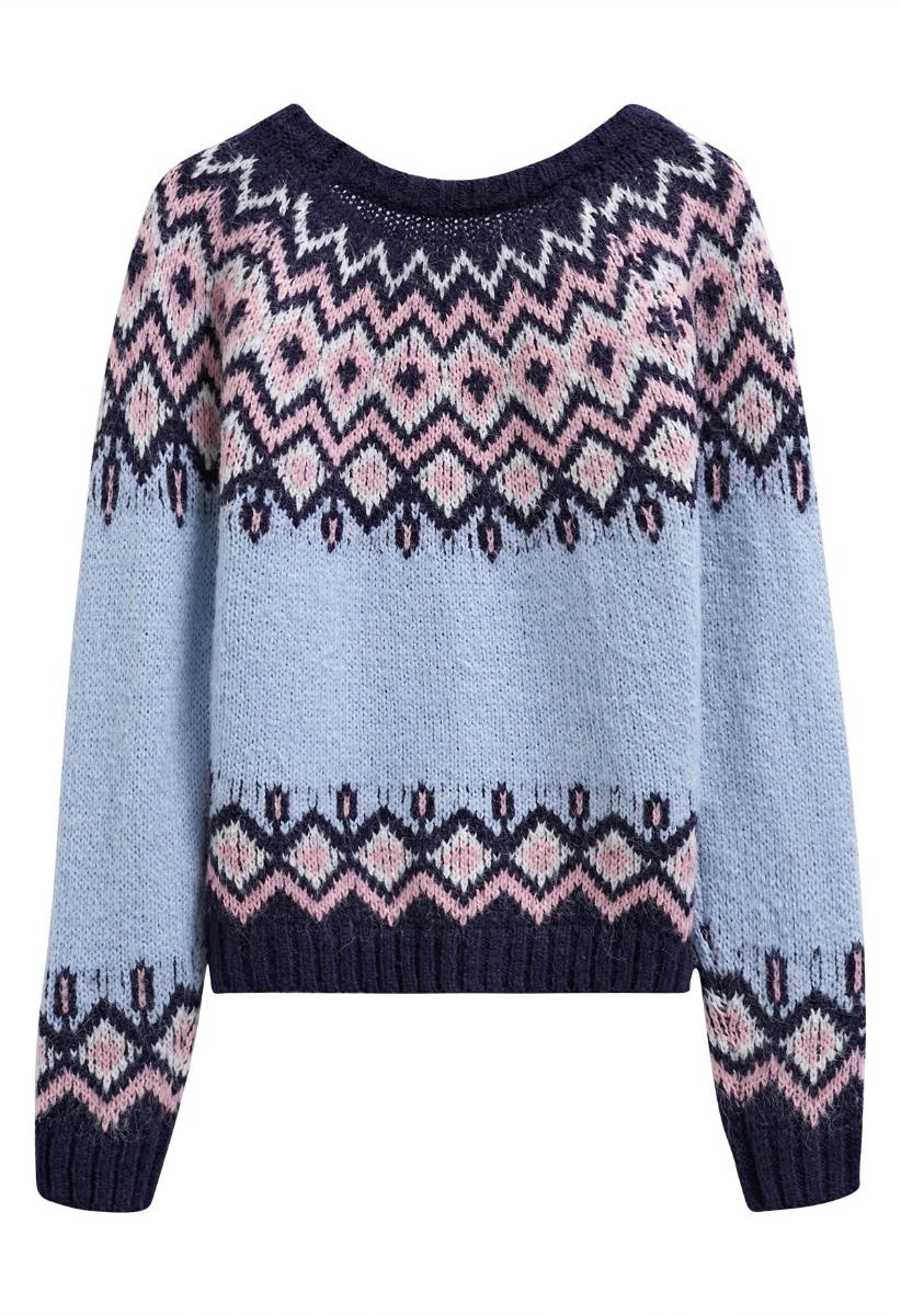 Nordic Charm – Fair-Isle-Strickpullover in Blau