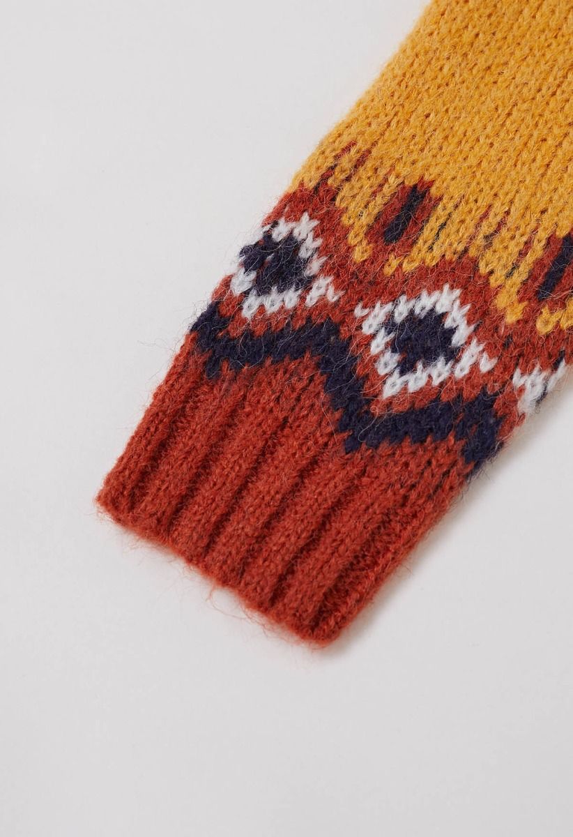 „Nordic Charm“-Strickpullover mit Fair-Isle-Muster in Orange