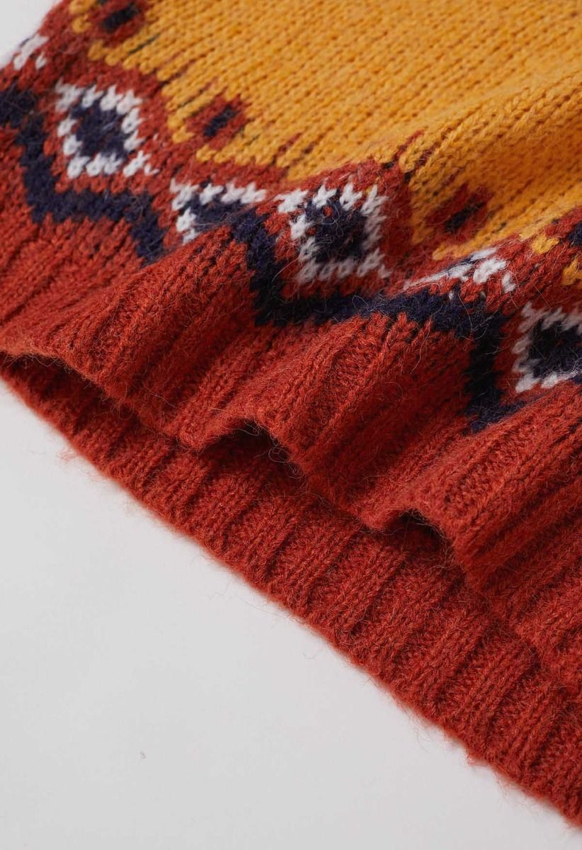 „Nordic Charm“-Strickpullover mit Fair-Isle-Muster in Orange