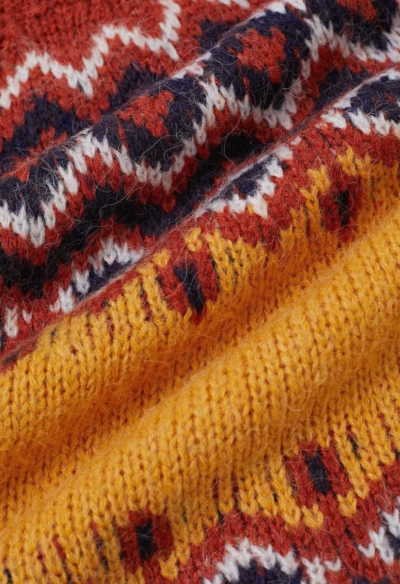 „Nordic Charm“-Strickpullover mit Fair-Isle-Muster in Orange