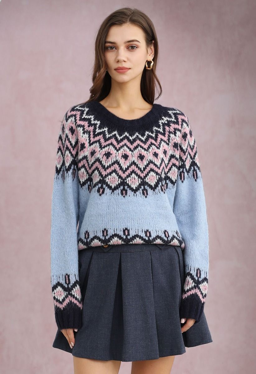 Nordic Charm – Fair-Isle-Strickpullover in Blau