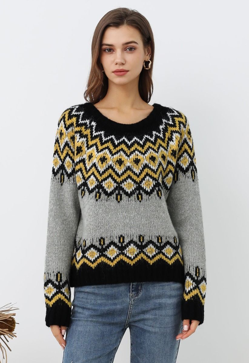 Nordic Charm – Fair-Isle-Strickpullover in Grau