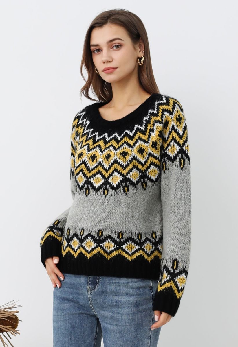 Nordic Charm – Fair-Isle-Strickpullover in Grau