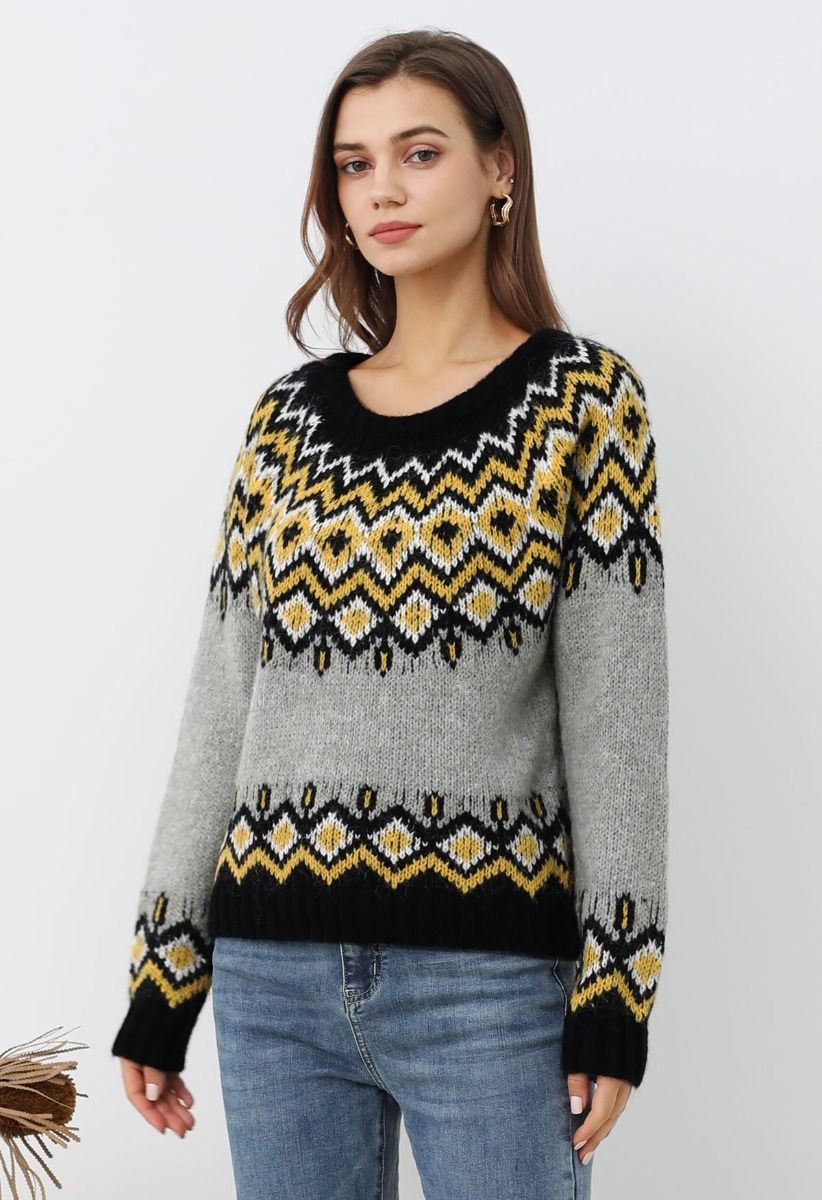 Nordic Charm – Fair-Isle-Strickpullover in Grau