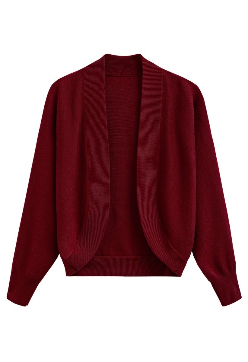 Minimalistischer Strickcardigan mit offener Vorderseite und geripptem Rand in Rot