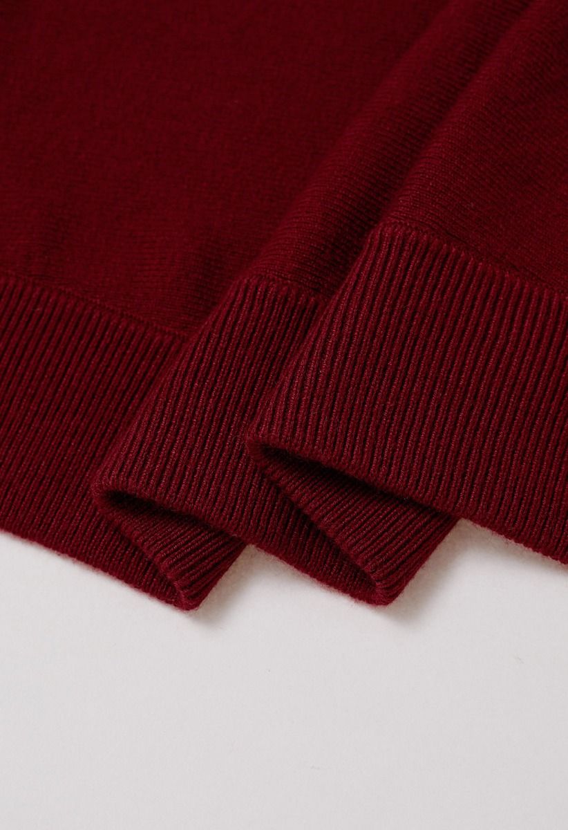 Minimalistischer Strickcardigan mit offener Vorderseite und geripptem Rand in Rot