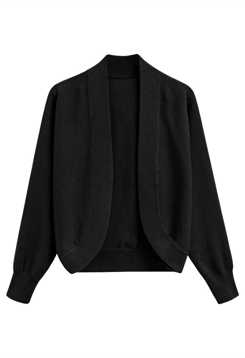 Minimalistischer Cardigan mit offener Vorderseite und geripptem Rand in Schwarz