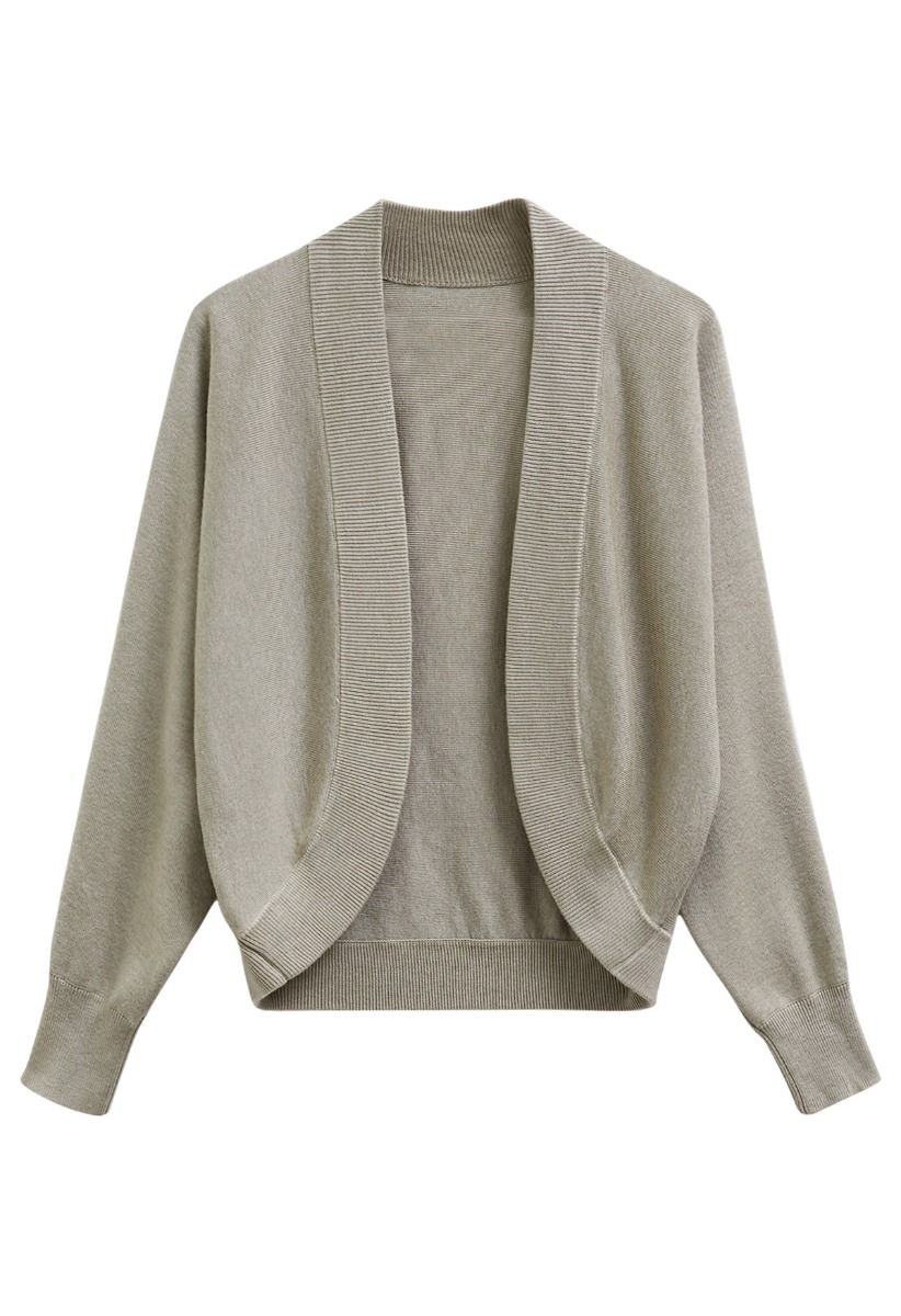 Minimalistischer Cardigan mit offener Vorderseite und geripptem Rand in Khaki