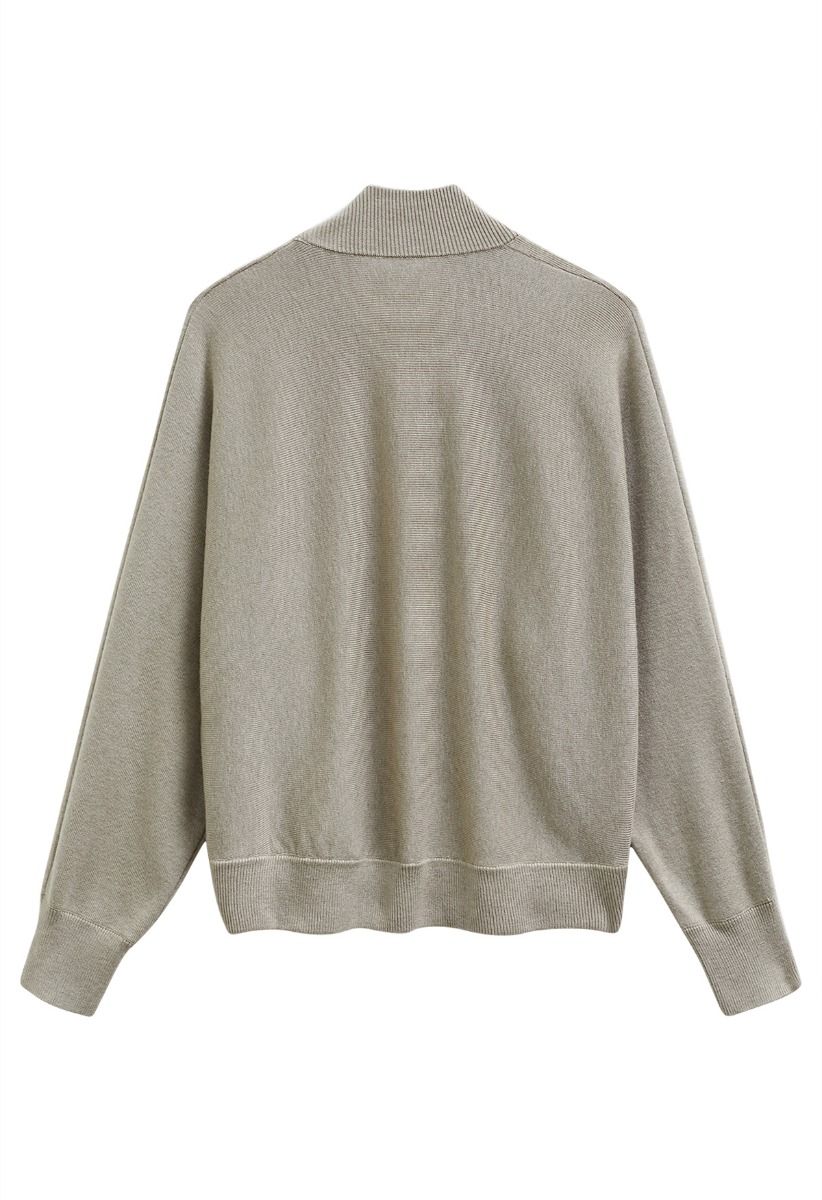 Minimalistischer Cardigan mit offener Vorderseite und geripptem Rand in Khaki