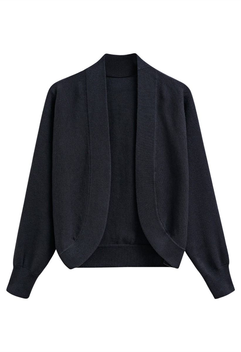 Minimalistischer Cardigan aus Strick mit offener Vorderseite und geripptem Rand in Rauch